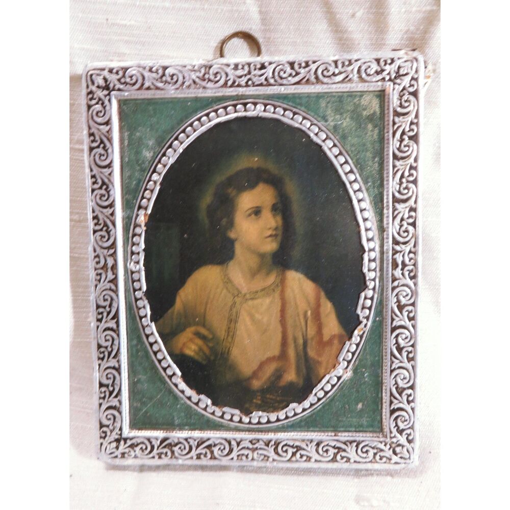 Young JESUS Portrait by Heinrich Hofman Antique Ornate Silver 4.5 x 3.5"